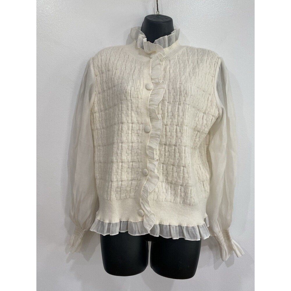 On Twelfth Long Puff Sleeve Sweater Size XL Colonial Pilgrim Button Ruffle Frill